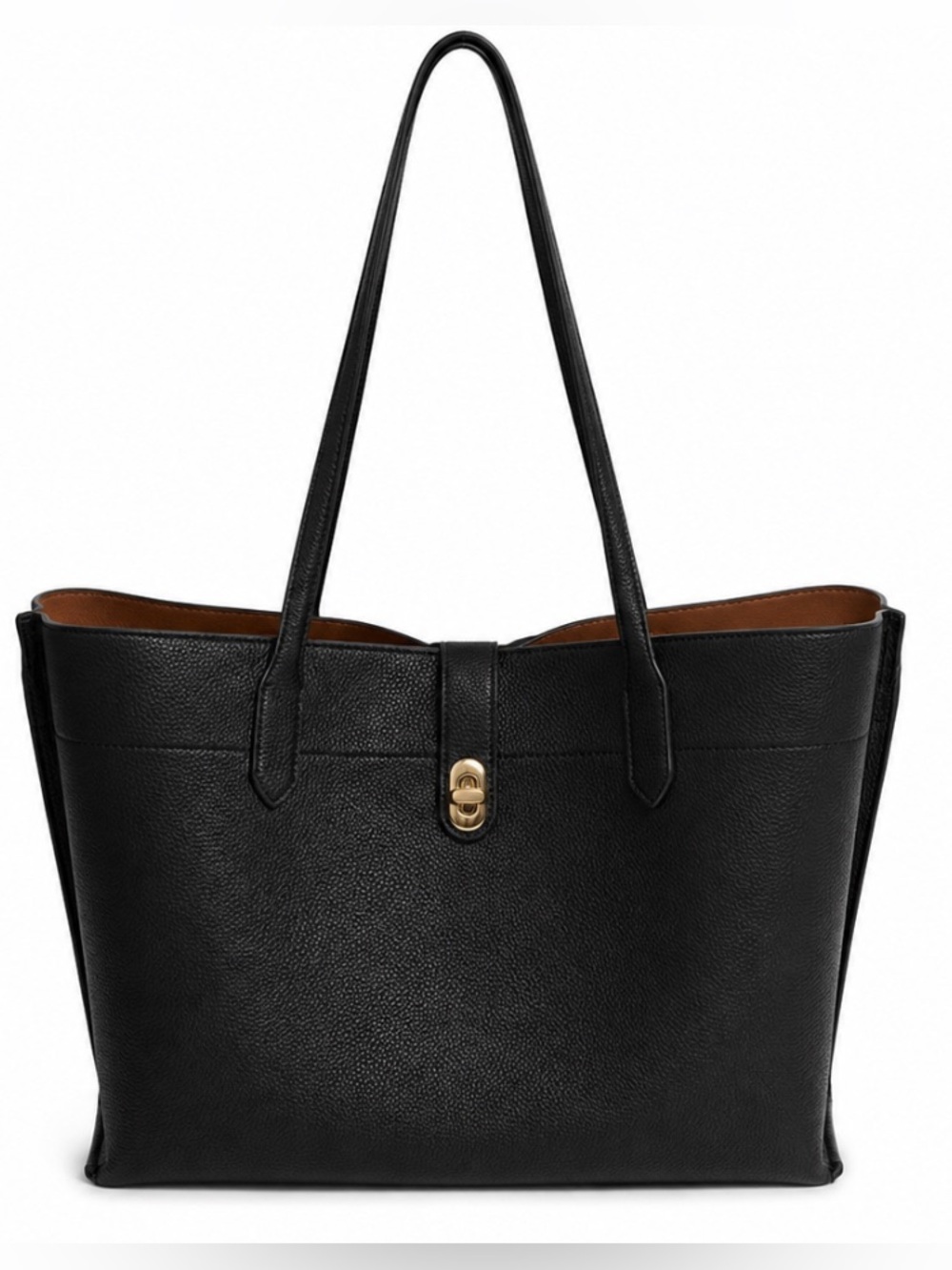 Black Leather Tote Bag with Tan Interior - Classic Women's Shoulder Bag
